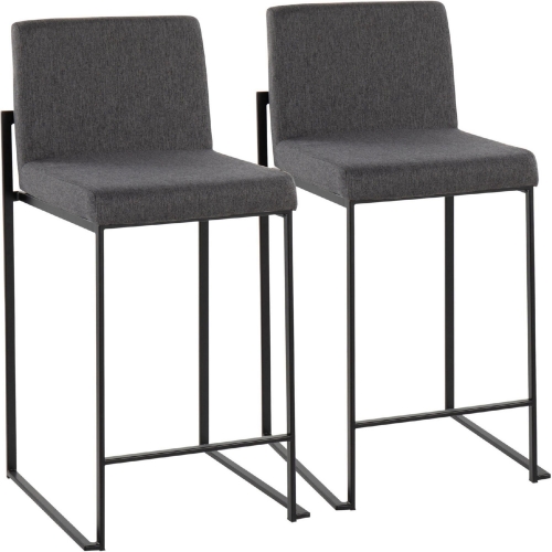 Fuji High Back 26" Counter Stool in Charcoal Gray Fabric & Black Steel (Set of 2)